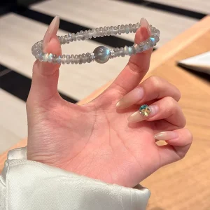 Natural Grey Quartz Beaded Ball Bracelet, Unisex