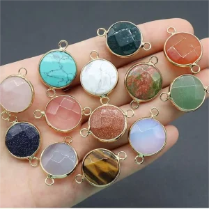 Natural Healing Crystals Faceted Double Buckle Charm Pendants Necklace for Children