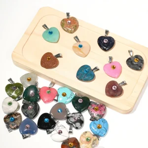 Natural Heart Crystal Pendant with Diamond Rose Quartz Healing Beads for Necklace Jewelry Making