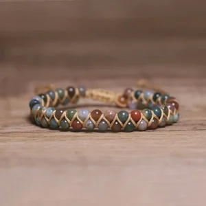 Natural Indian Agate Beaded Handmade Double-Layer Gemstone Bracelet for Women