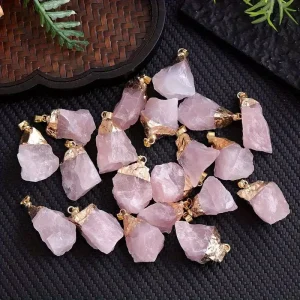 Natural Irregular Raw Crystal Plated Pendant Amethyst Rose Quartz Healing Pendant for Jewellery Making