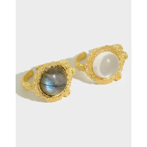 Natural Labradorite Crystal Sterling Silver Ring