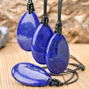 Natural Lapis Lazuli Teardrop Pendant Necklace with Adjustable Black Braided Cord, Water Drop Choker