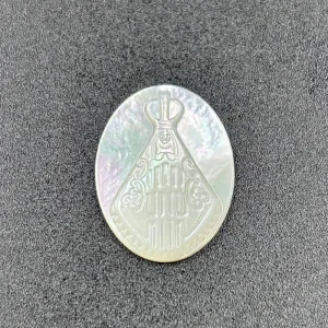 Natural Mother of Pearl Cameo, Virgin Mary Relief Carved Cabochon, Oval Shell Inlay Component for Religious Jewelry Making