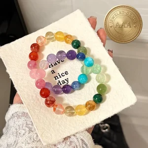 Natural Multi-Gemstone Beaded Bracelet Amethyst Rose Quartz Ball Shape Unisex Gift Jewelry for Holistic Success Wealth