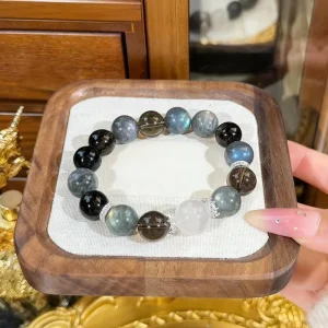 Natural Obsidian, Rose Quartz, Amethyst and Jade 6mm Beaded Bracelet, Punk Style, Unisex