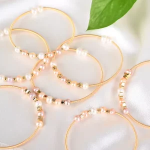 Natural Pearl Bead Golden Bangle Bracelets