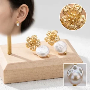Natural Pearl Earrings Amazonite Drop Gold Plated