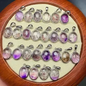 Natural Purple Super Seven (Melody Stone) Pendant 925 Sterling Silver Bezel Set Firework Crystal Charm