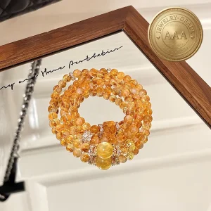 Natural Quartz Tower and Lepidolite Three-Wrap Ball Bracelet Multilayer Crystal Jewelry