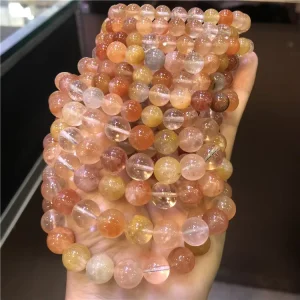 Natural Rabbit Hair Crystal Rutilated Quartz Round Bead Chakra Bracelet for Women