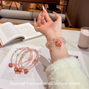 Natural Red Hematoid Quartz Prehnite Double Layer Beaded Bracelet Classic Ball Shape Rose Love Letter Jewelry Romantic Gift