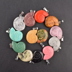Natural Rose Crystal Raw Conch Seashell Hand Carved Charm Pendant Home Decor Ornament