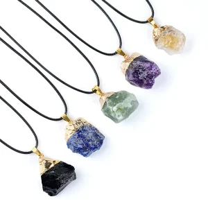 Natural Rough Amethyst Quartz Crystal Healing Stone Necklace Raw Crystal Pendant