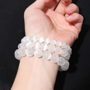 Natural Selenite Round Bead Bracelet
