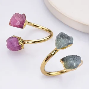 Natural Stone Blue Sapphire Gold-Plated Adjustable 925 Sterling Silver Birthstone Ring