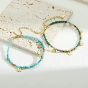 Natural Stone Crystal Beads Stainless Steel Tag Clasp Bracelet for Men and Women