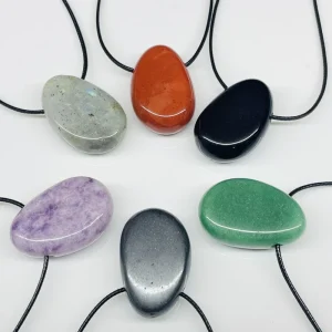 Natural Stone Crystal Oval Slice Cross-Hole Pendant Charms for DIY Jewelry Necklace