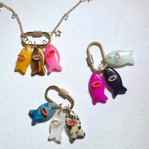 Natural Stone Fish Charms Pendants Assorted Gemstone Crystal Fish Charms for DIY Jewelry Making