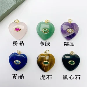 Natural Stone Heart Amethyst Quartz Crystal Tiny Zircon Link Pendant Necklace for Daily Wear