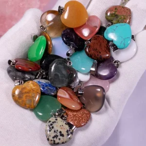 Natural Stone Pendants Charms 20mm Heart Shaped Gem Agate Rose Quartz Crystal Pendants for Necklace