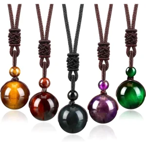 Natural Tiger Eye Amethyst Beaded Gemstone Necklace Stone Pendant for Women Men