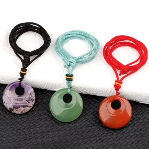 Natural Tiger Eye Crystal Pendant Jewelry Natural Amethyst Healing Crystals Donut Necklace Gifts