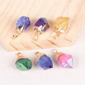 Natural Titanium-Coated Tumbled Irregular Crystal Pendant for Women