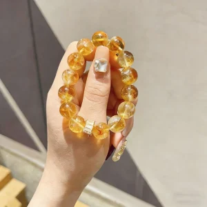Natural Yellow Tower Quartz Citrine Beaded Ball Bracelet Unisex