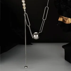 New Arrival Vintage Beaded 925 Sterling Silver Freshwater Baroque Pearl Paper Clip Spherical Pendant Necklace