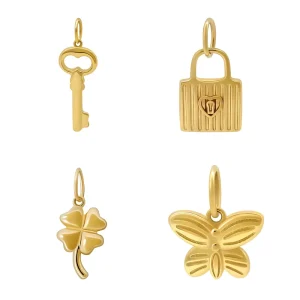 New Arrivals 14K Solid Gold Charms Lock Key Clover Butterfly Shape Pendant Customize Solid Gold Fine Jewelry Gift
