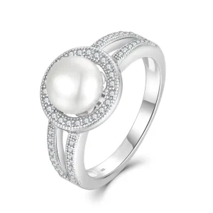 New Classic Luxury Exaggerated Handmade Diamond Finger Ring Sterling Silver Freshwater Pearl Ring