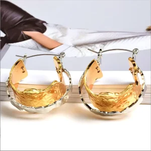 New Irregular C-Shape Sterling Silver Gold Plated Vintage Dangle Drop Earrings Diamond