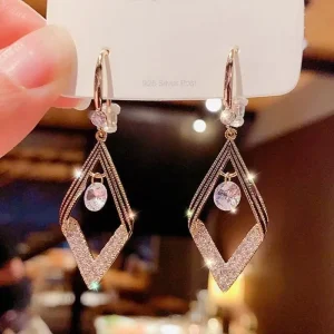New Style Jewelry Earrings Women’s Geometric Double Diamond Crystal Earrings