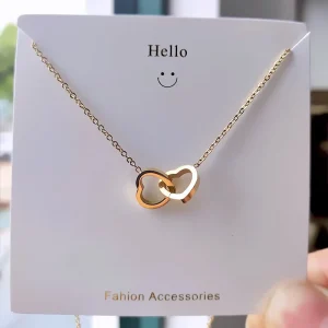 Non Tarnish 18K Gold Plated Double Heart Minimalist Stainless Steel Pendant Necklace For Anniversary