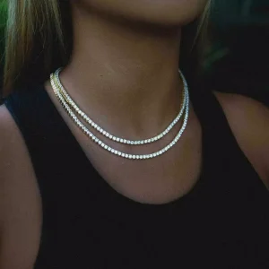 OEM 18K Gold Plated Brass Tennis Choker Necklace with 4.0 mm CZ, Adjustable 34 + 8 cm