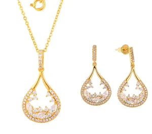 Custom OEM Bridal Zircon 925 Silver 18K Gold-Plated Teardrop Earrings and Necklace Jewelry Set for Women’s Weddings