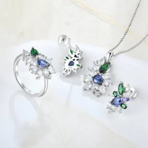 Custom OEM Women’s 925 Silver Gold-Plated Zircon Necklace, Earrings and Ring Wedding Jewelry Set