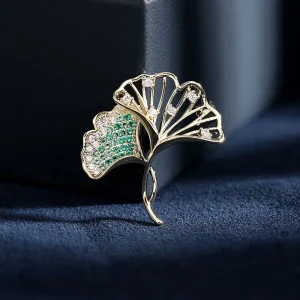OEM Broche Delicate Hollow Gingko Leaf Brooches Women Fashion Jewelry