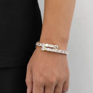 OEM Hip Hop Single Row Baguette Moissanite Bracelet 925 Sterling Silver Iced Out Bangle Custom Lengths 7 to 9 Inches Jewelry