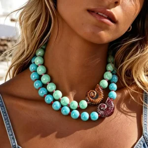 OEM/ODM Ceramic Conch Resin Bead Necklace for Women Shell Pendant Round Bead Statement Necklace
