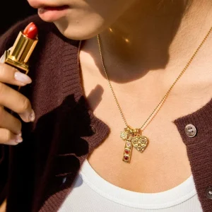 OEM Personalized 316L Stainless Steel Multi-Charm Necklace 18K Gold PVD Plated Daisy Heart Pendant Waterproof Jewelry