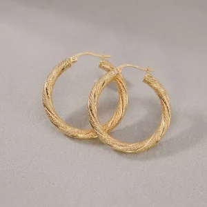 OEM Women’s 18K Real Gold Polished Double Twist Hoop Earrings