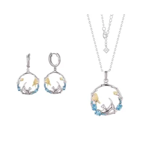 Custom OEM Women’s Butterfly Cat 925 Silver Necklace and Earrings Cubic Zirconia Jewelry Set