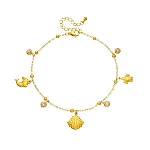 Ocean Series Stainless Steel 18K Gold Plated Starfish Shell Turtle Charm Anklet