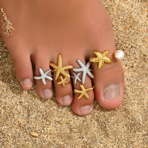 Geometric Pearl Starfish Ankle Ring, Copper