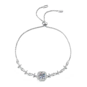 One Carat Brilliant Cut Moissanite Charm Bracelet in S925 Silver, Rhodium Plated, Claw Setting