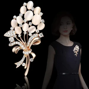 Opal Flower Brooch with Diamond