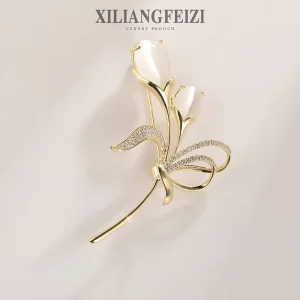Opal Zircon 18K Gold Tulip Brooches for Women