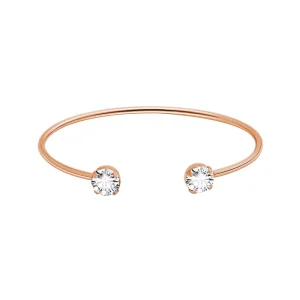 Open Brass Bracelet Bangle with White Rhinestones at Both Ends for Women